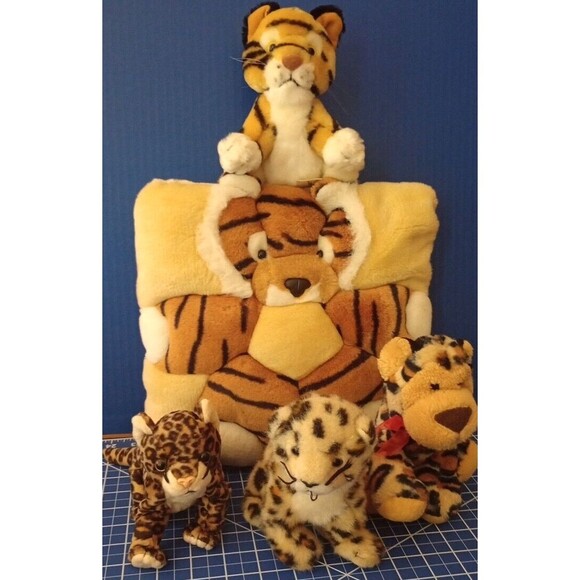 5 Tiger Leopard Plush Toys Stuffed Animals & 11"x11" Cuddle Pillow Milaca TY etc - Picture 2 of 4